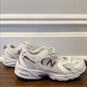 New Balance Kids' Cream and Purple Sneakers